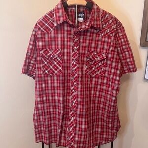 Wrangler Vintage Western Red Plaid Pearl Snap Button Down Casual Dress Shirt XLT